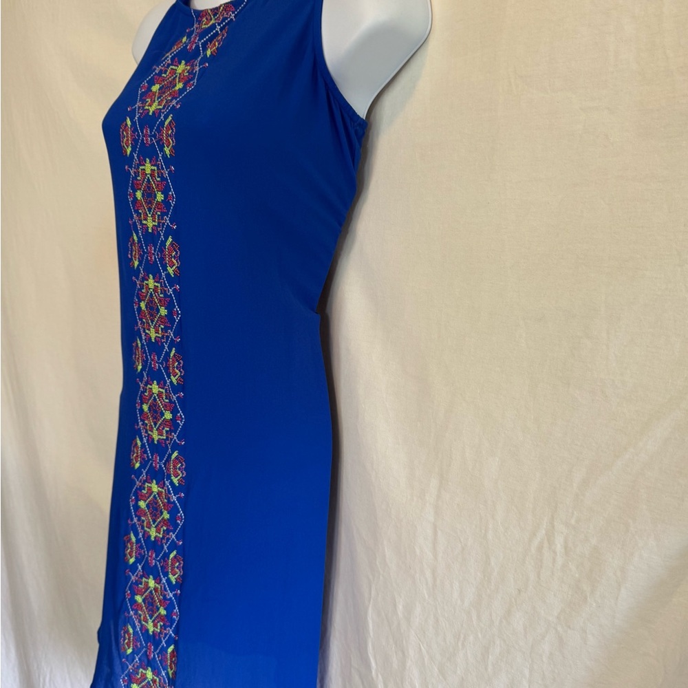 D-161 My Michelle Blue with Colorful Embroidered Detail Sleeveless MIDI Dress - Picture 6 of 12